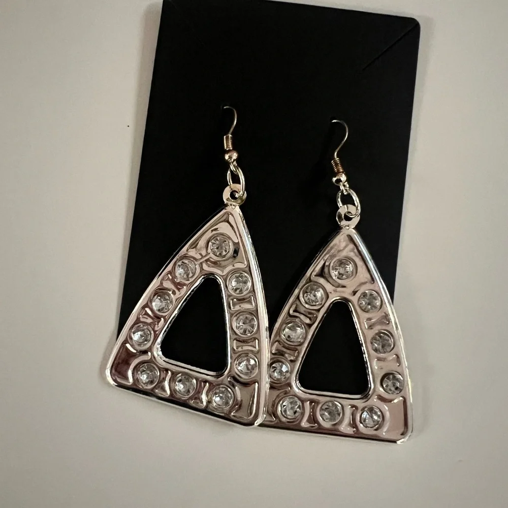 Silver Tone Geometric Triangle Drop Earrings